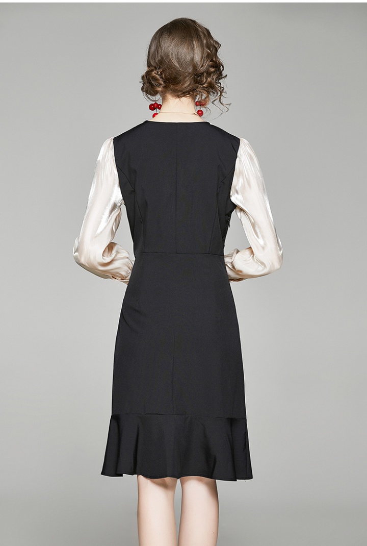 V-neck slim tight dress autumn long sleeve black formal dress