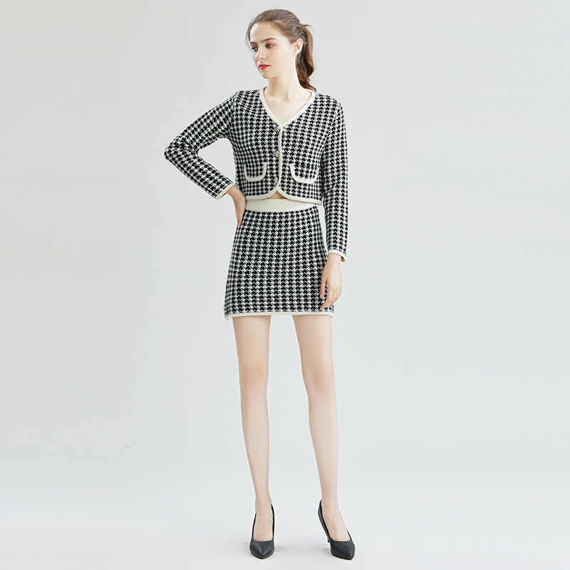 Slim high waist skirt autumn cardigan 2pcs set for women