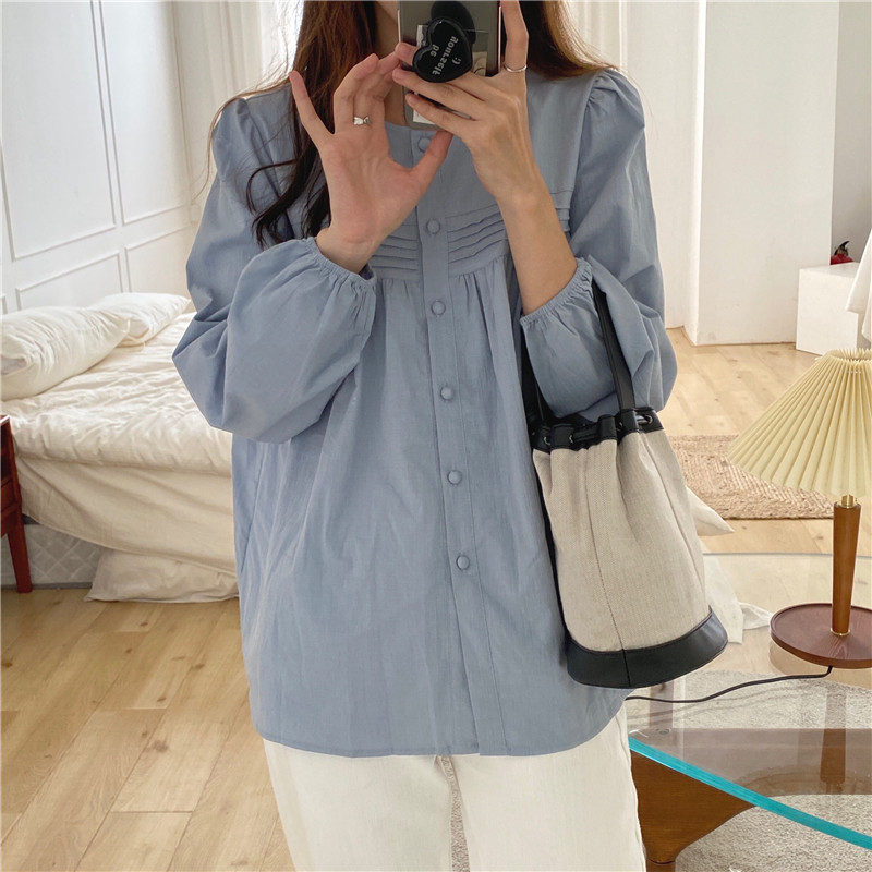 Long sleeve Korean style pure simple all-match shirt