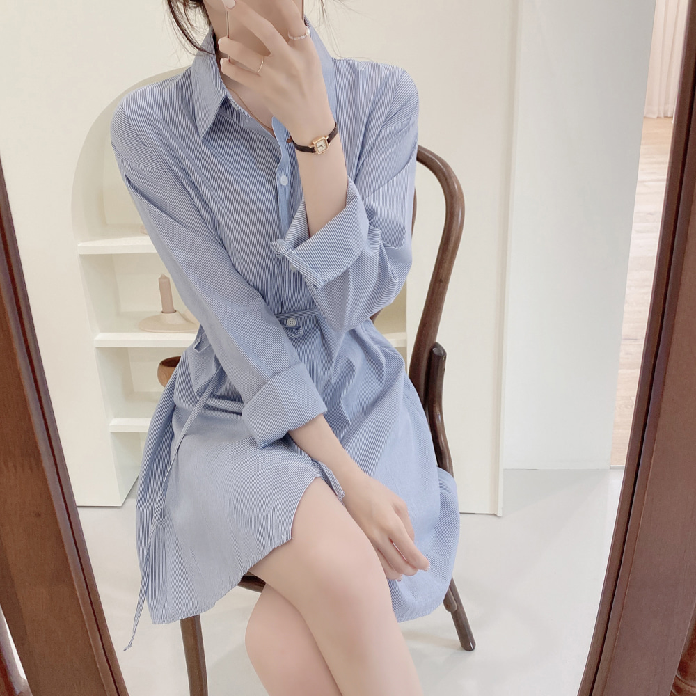 Long simple dress Korean style lapel shirt