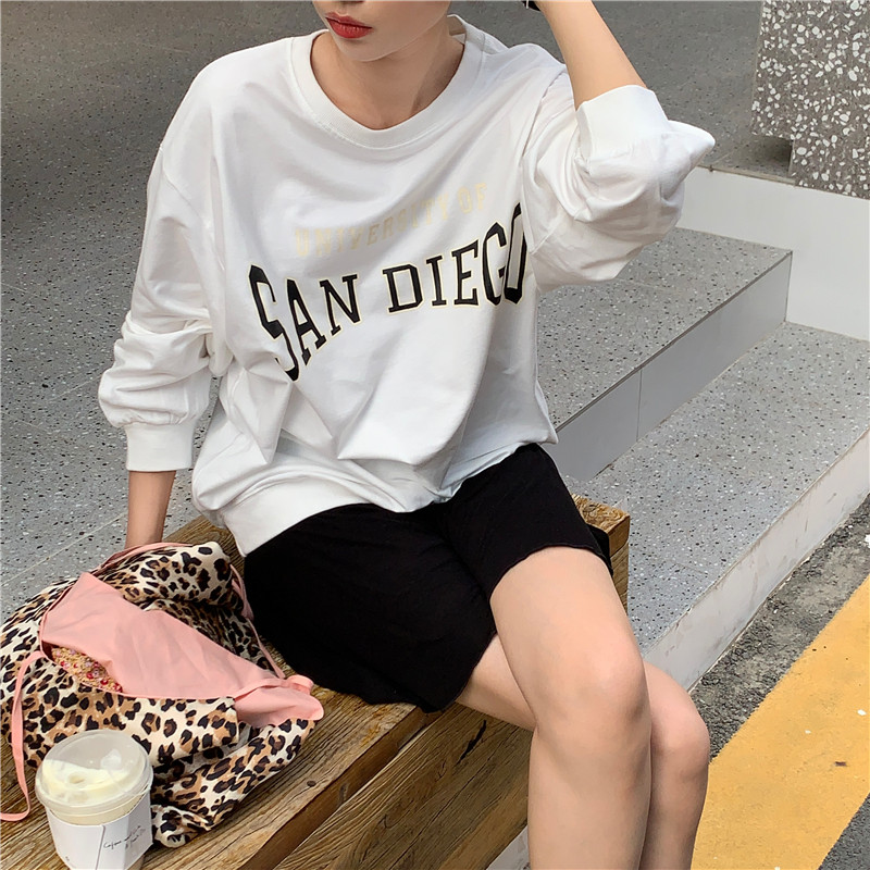 Long printing letters loose long sleeve mixed colors thin hoodie