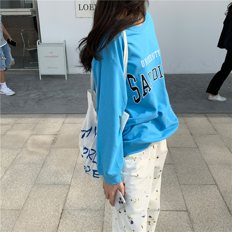 Long printing letters loose long sleeve mixed colors thin hoodie