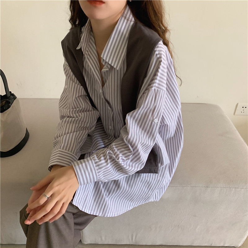 Long sleeve shawl Korean style shirt 2pcs set