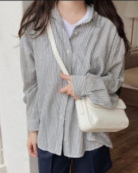 Long sleeve Korean style all-match stripe shirt