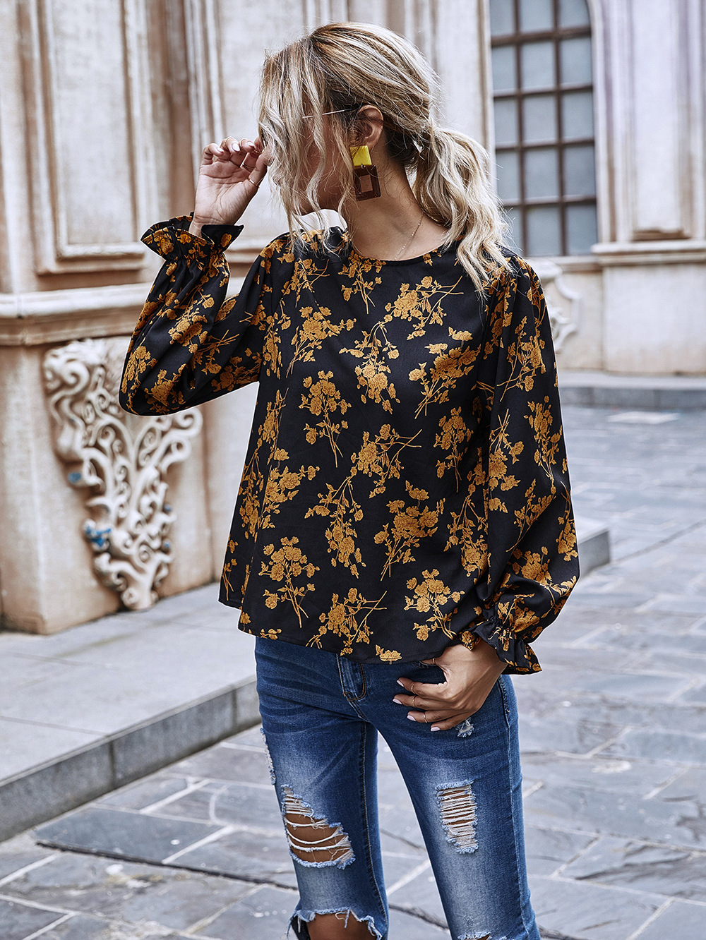 Printing chiffon autumn and winter tops for women
