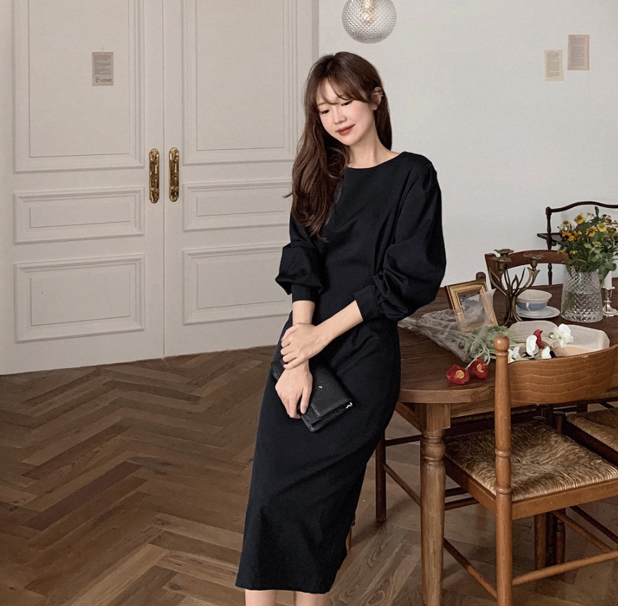 Temperament pure simple long Korean style slim dress