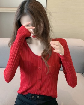 Short all-match sweater buckle tops for women