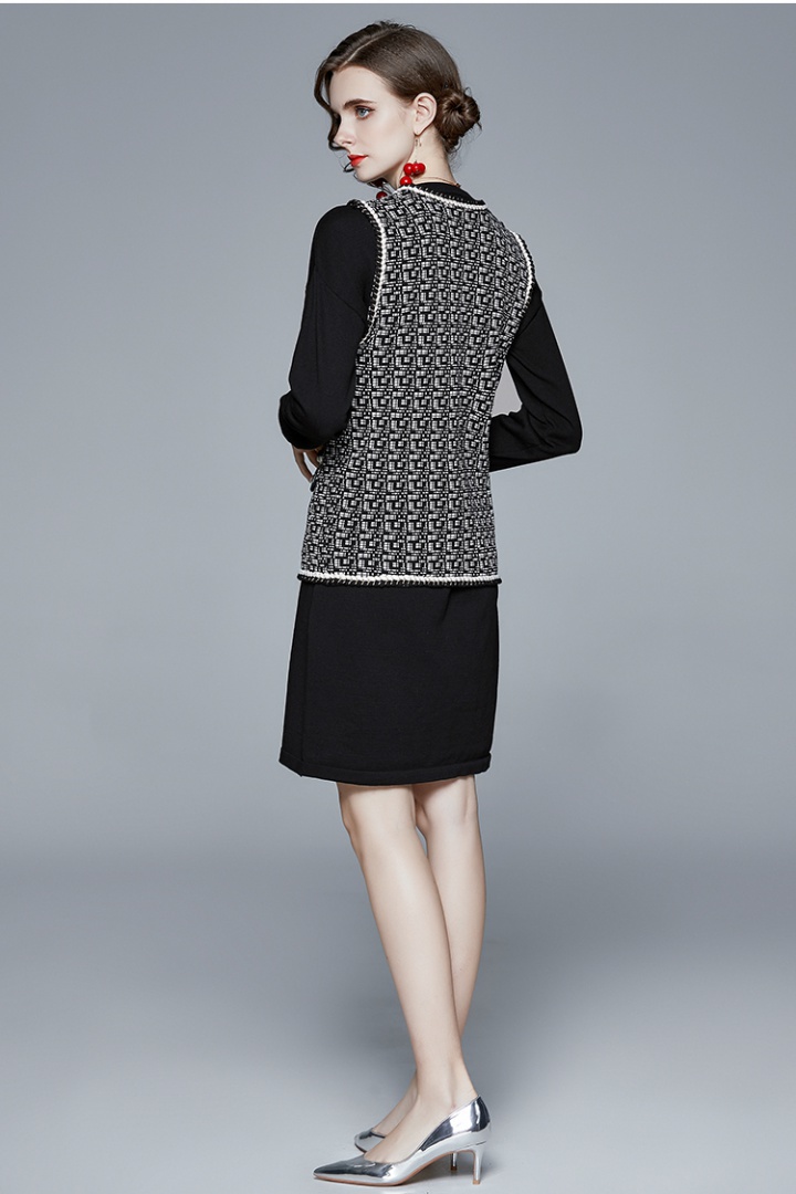 Slim temperament skirt knitted fashion waistcoat 2pcs set