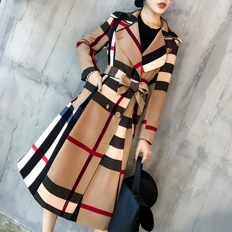 Mixed colors temperament overcoat long coat for women