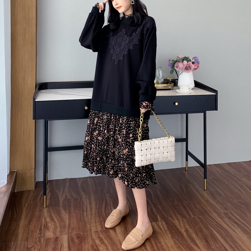 Loose slim Korean style splice chiffon long dress