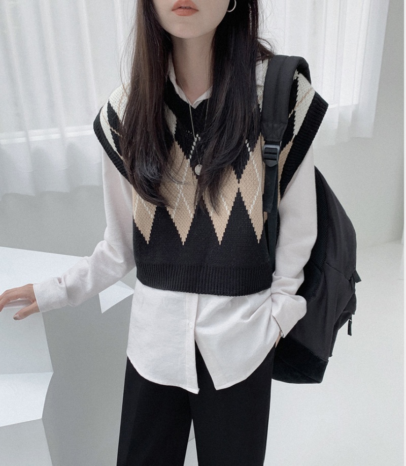 All-match short diamond classic Korean style plaid waistcoat