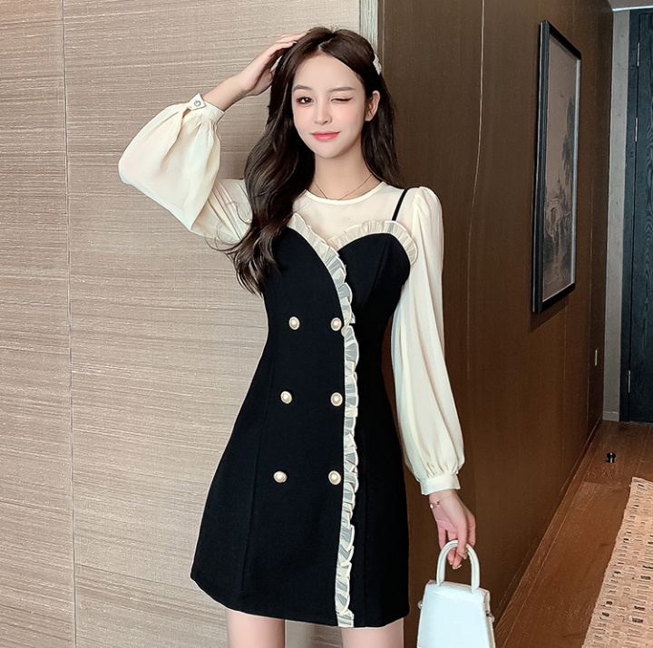 Sling double-breasted autumn dress 2pcs set for women