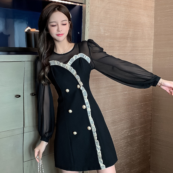 Sling double-breasted autumn dress 2pcs set for women