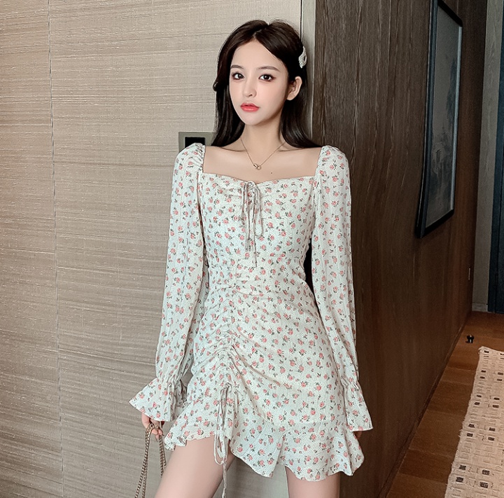 Retro France style square collar dress for women