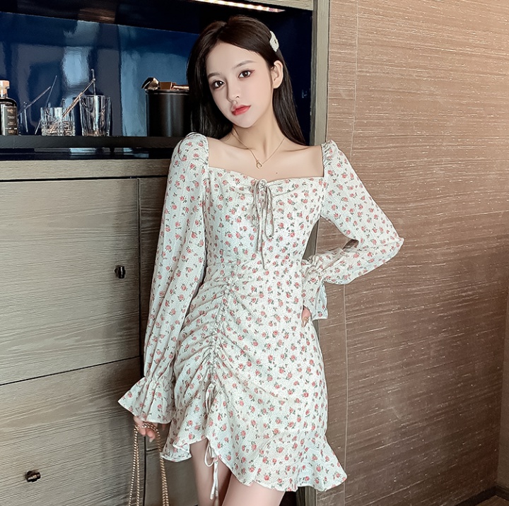 Retro France style square collar dress for women