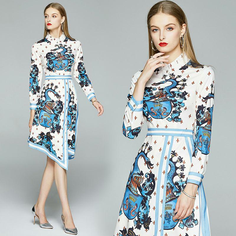 Autumn and winter long sleeve printing dress