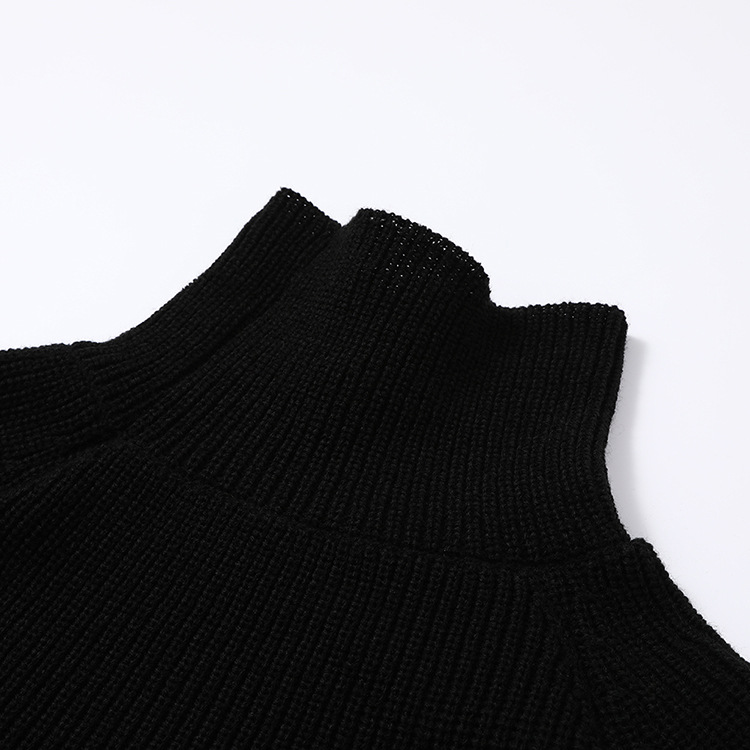 Crimp high collar fold tops splice puff sleeve sweater