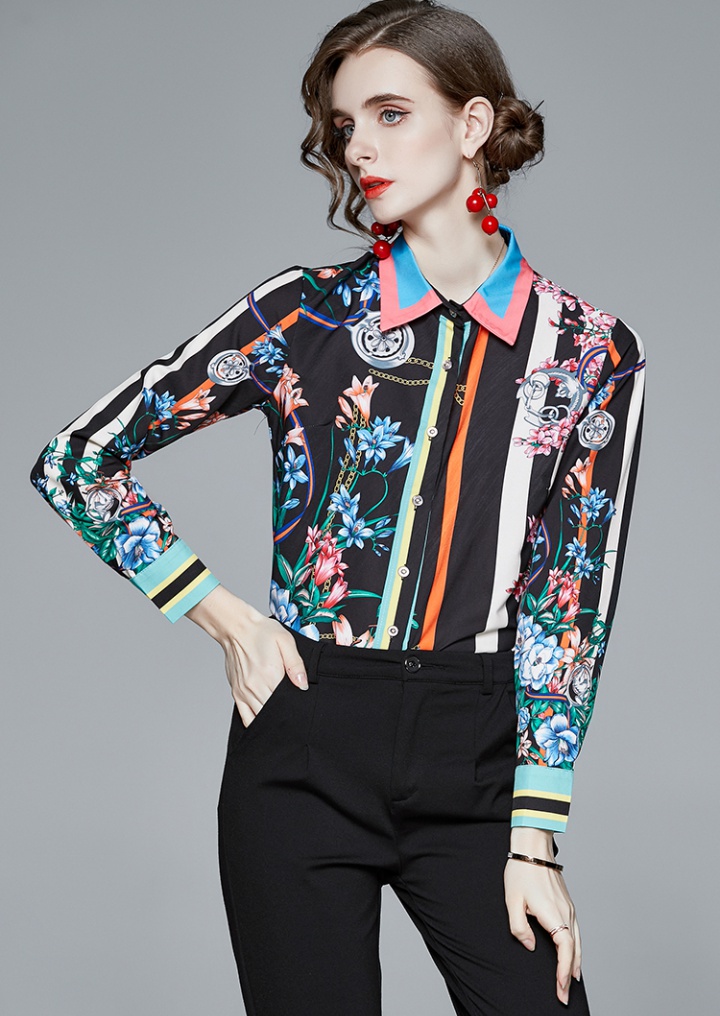 Splice fashion temperament slim colors long sleeve shirt
