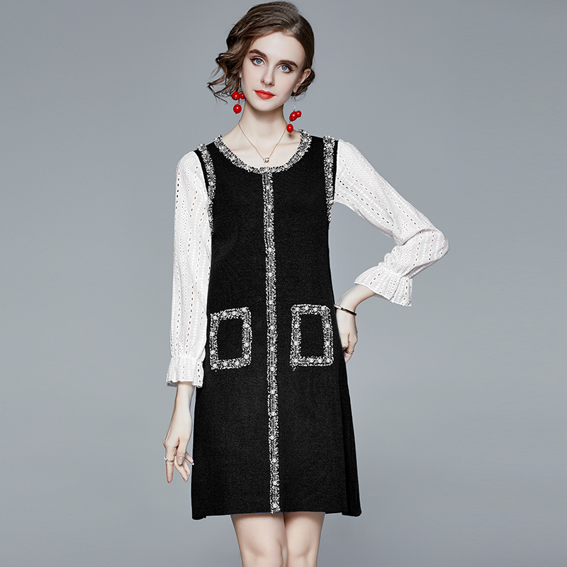 Knitted Cover belly slim splice temperament ladies dress
