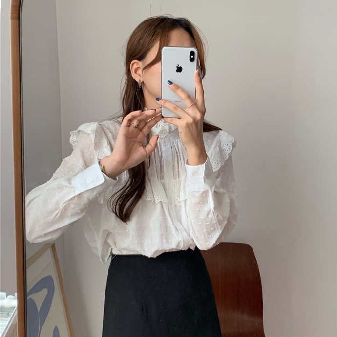 Fine long sleeve Korean style splice shirt