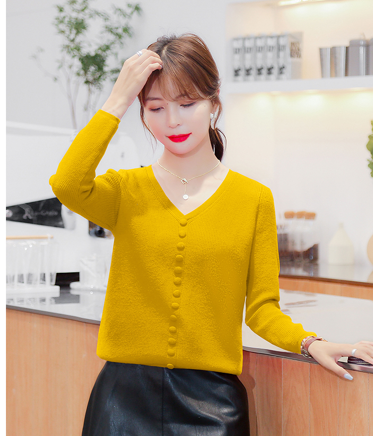 V-neck autumn and winter bottoming shirt temperament tops