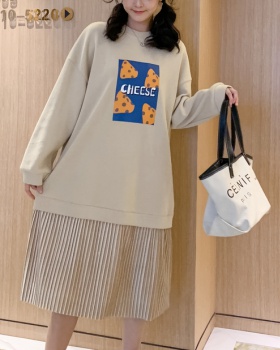 Fat autumn and winter Korean style Pseudo-two pleated dress