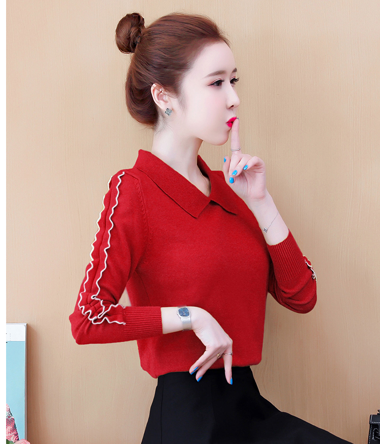 Autumn and winter bottoming shirt lapel sweater for women