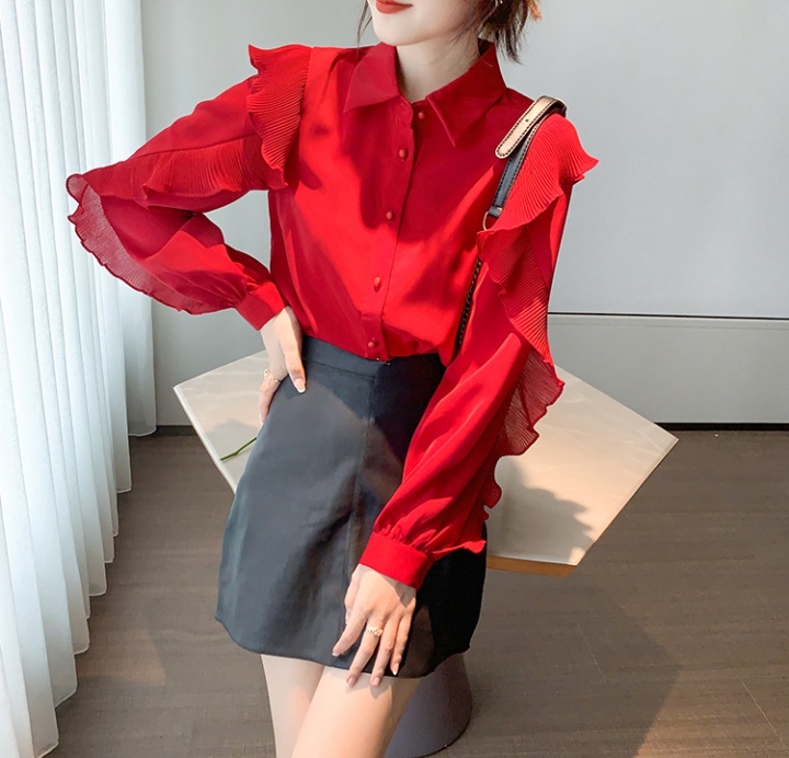Retro fashion shirt lantern sleeve tops for women