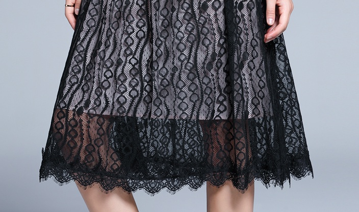 Pinched waist lace long temperament slim dress