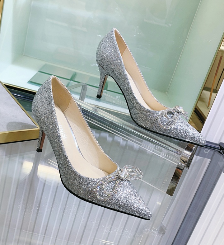 Fine-root pointed all-match bow high-heeled shoes for women