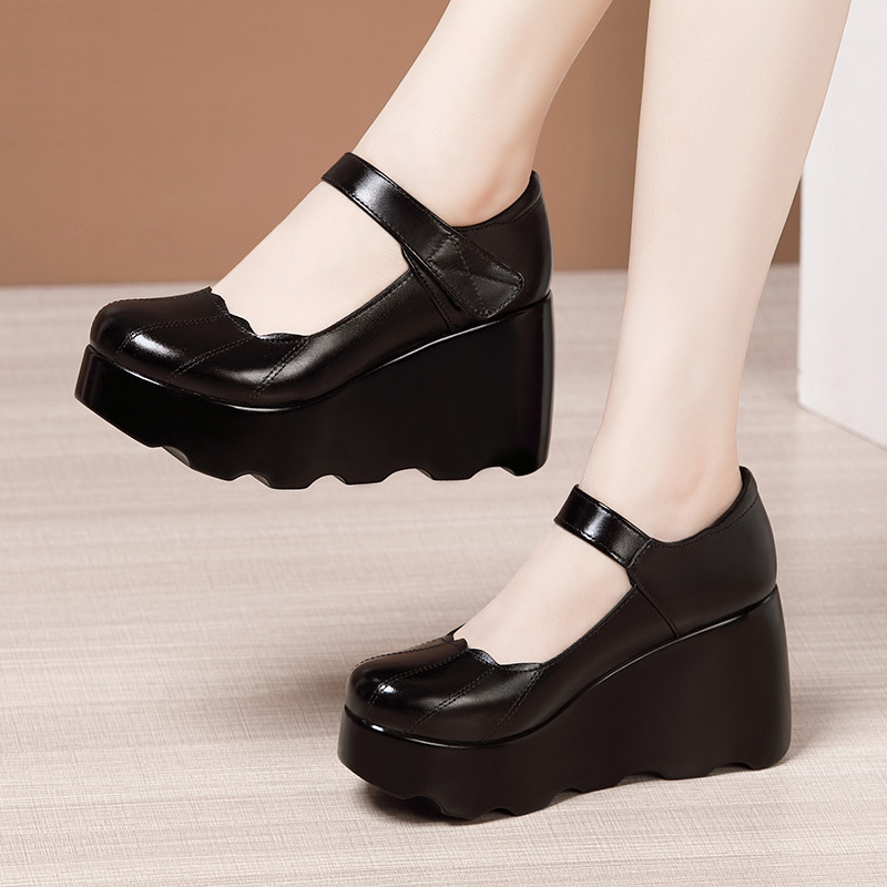 Slipsole high-heeled platform round thick crust shoes