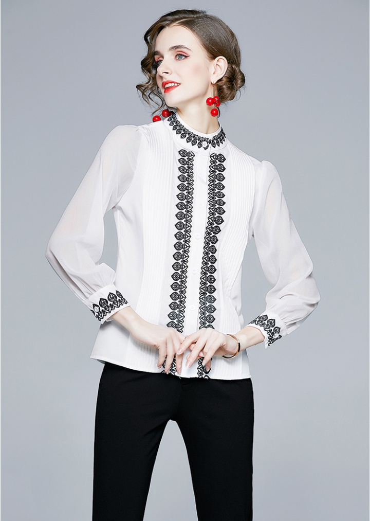 Crimp embroidery long sleeve light European style shirt