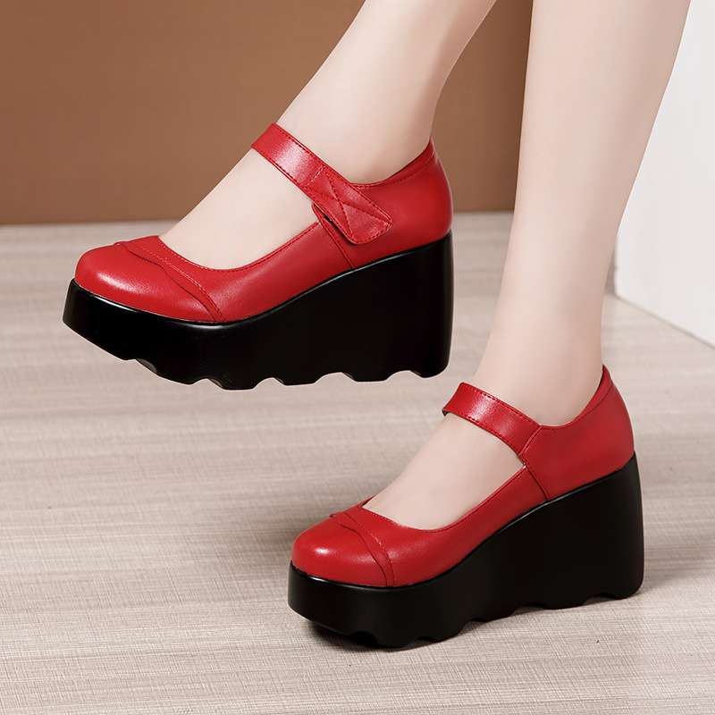 Thick crust low platform large yard leather shoes for women