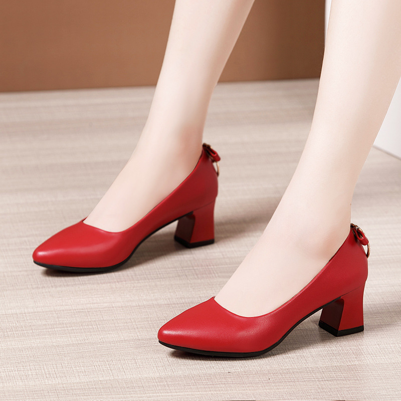 Autumn all-match wedding shoes thick red shoes for women