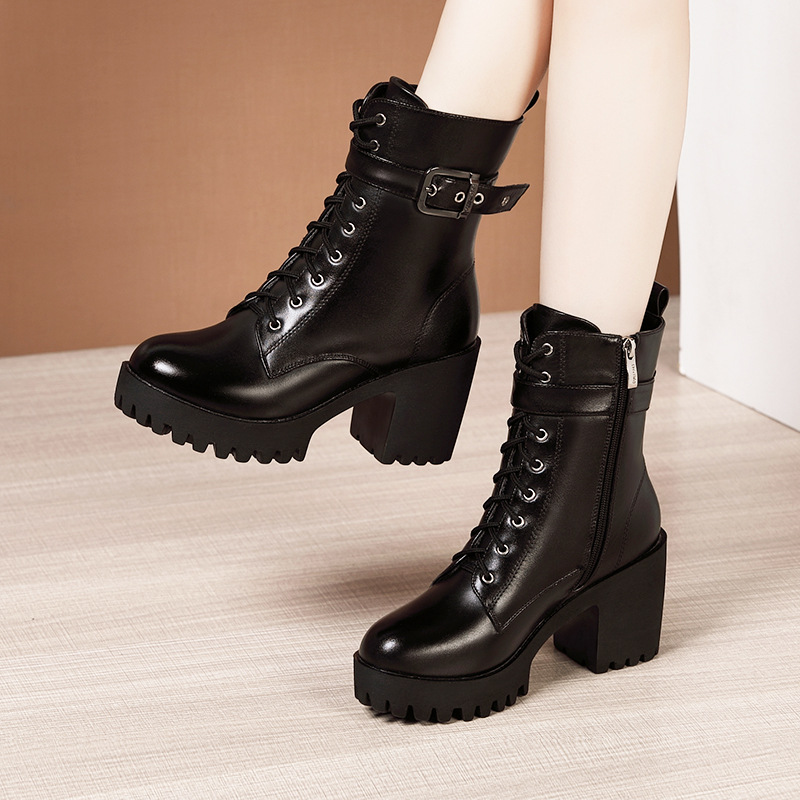 Plus velvet half Boots thick platform for women