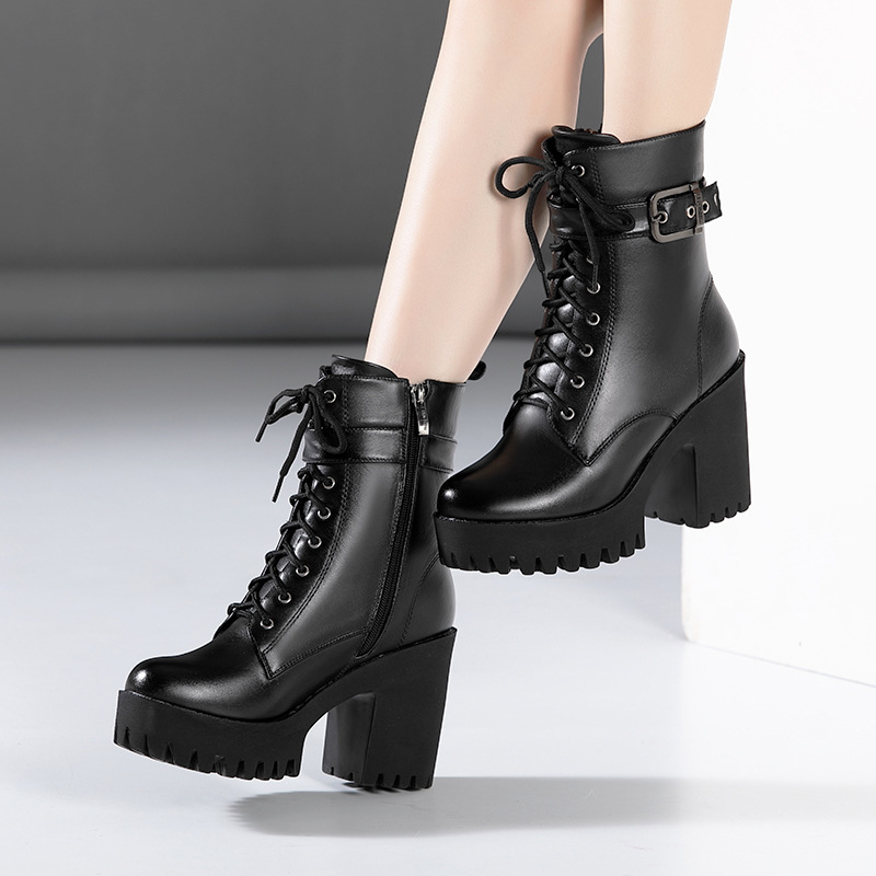 Plus velvet half Boots thick platform for women