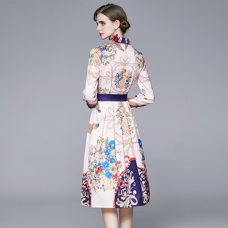 Printing European style dress fashion slim long dress