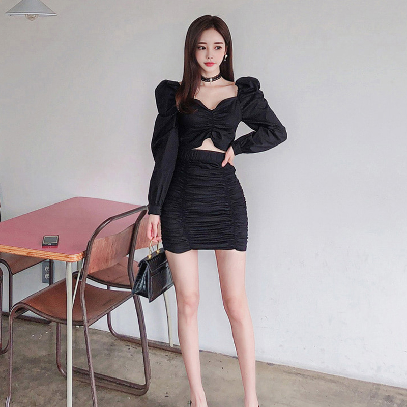 Sexy slim tops short Korean style skirt 2pcs set for women
