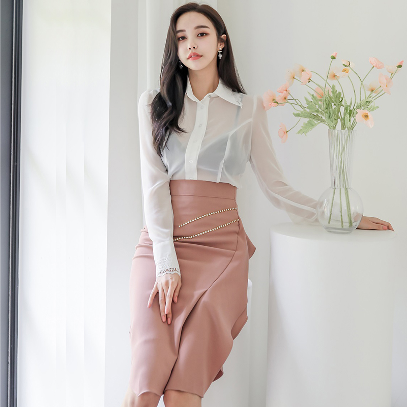 Pinched waist shirt Korean style skirt a set for women