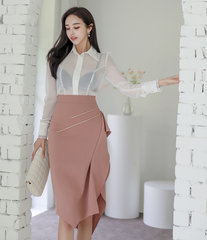 Pinched waist shirt Korean style skirt a set for women