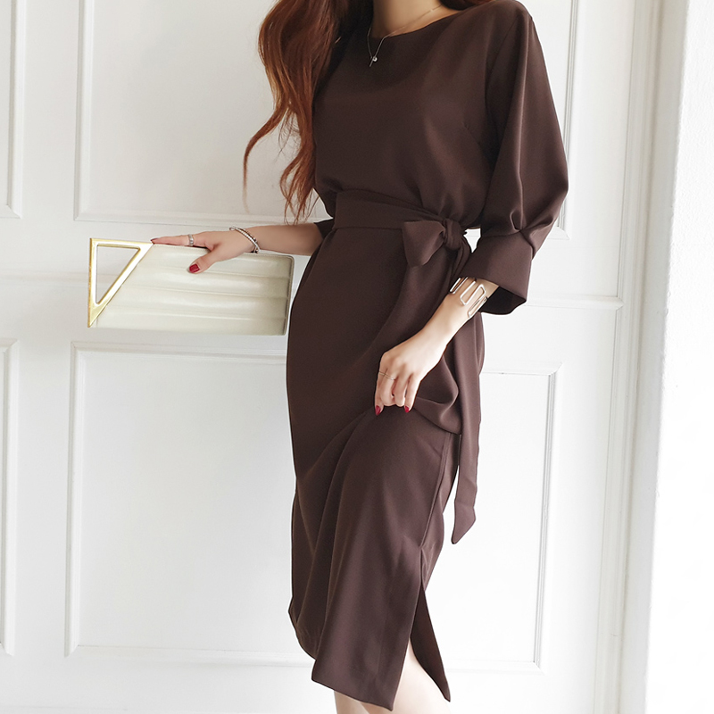 Autumn frenum loose Korean style split dress for women