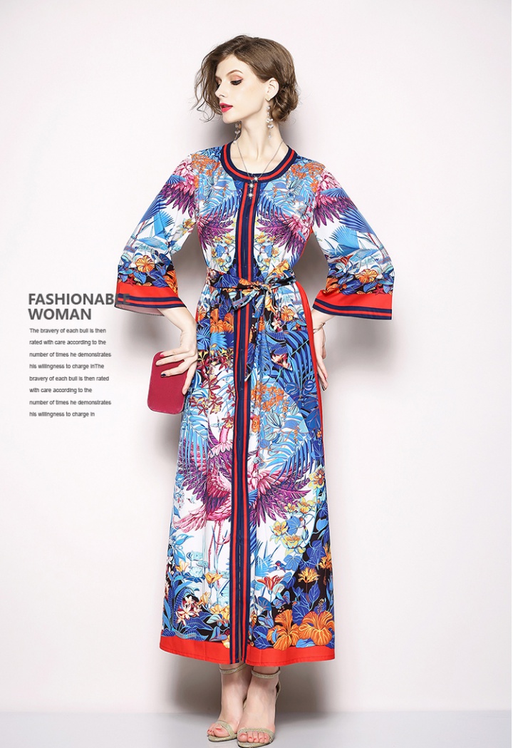 National style totem pinched waist European style dress