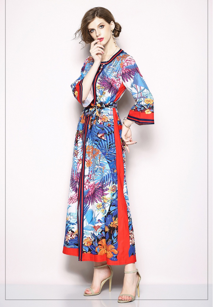 National style totem pinched waist European style dress
