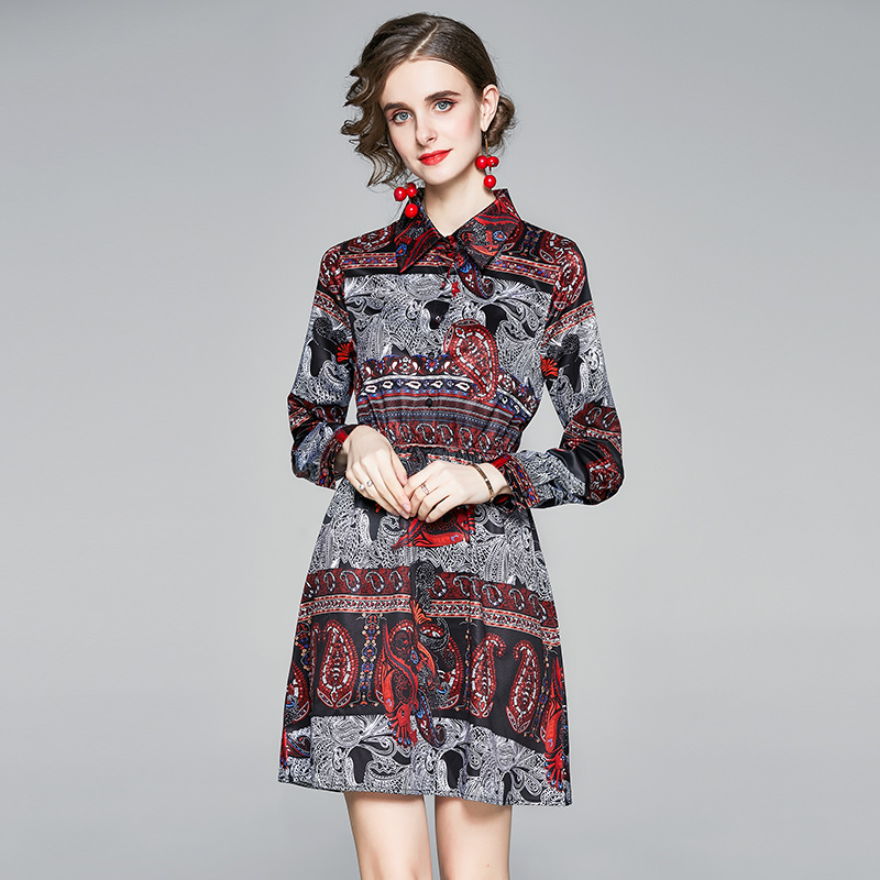 Fashion printing national style slim Korean style dress