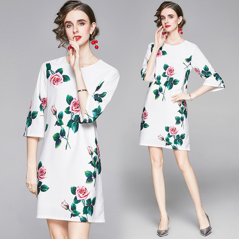 Flowers pattern Casual loose printing fashion dress for women