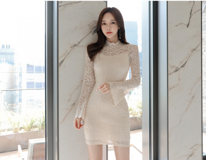 Temperament cstand collar lace slim bottoming dress for women