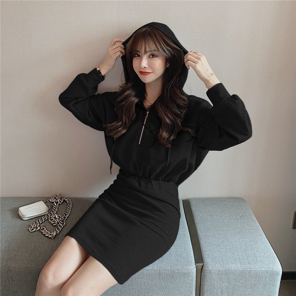 Casual dress pinched waist hoodie for women