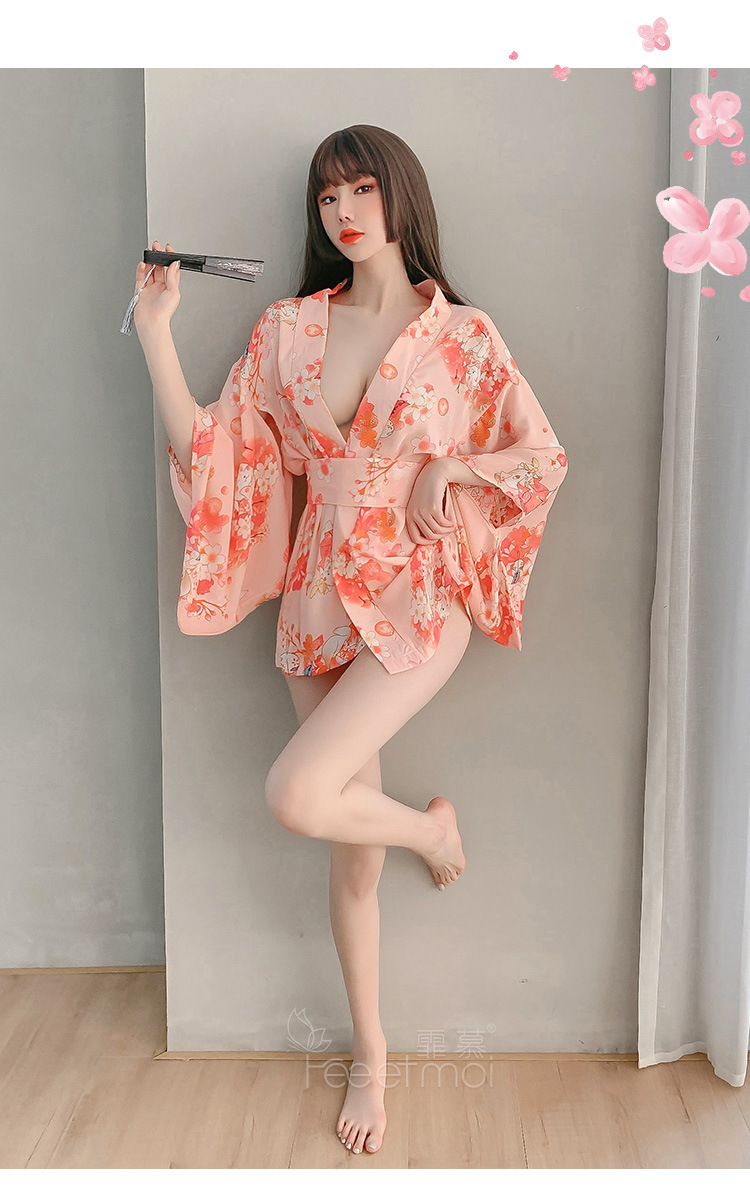 Printing Japanese style kimono bandage girdle night dress a set