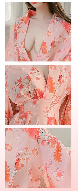Printing Japanese style kimono bandage girdle night dress a set