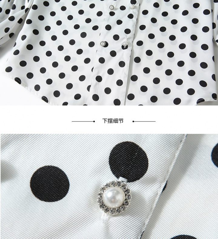 Autumn white shirt polka dot doll collar tops